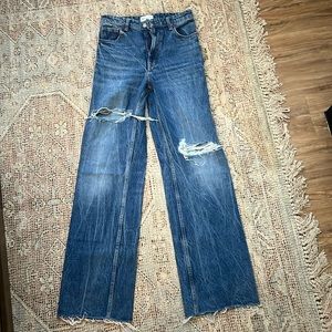 Zara wide leg, high waisted, ripped, flare jeans